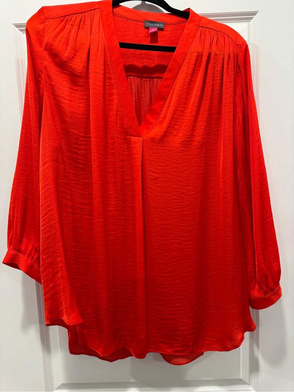 Vince Camuto Vibrant Red V-Neck Long-Sleeve Blouse
